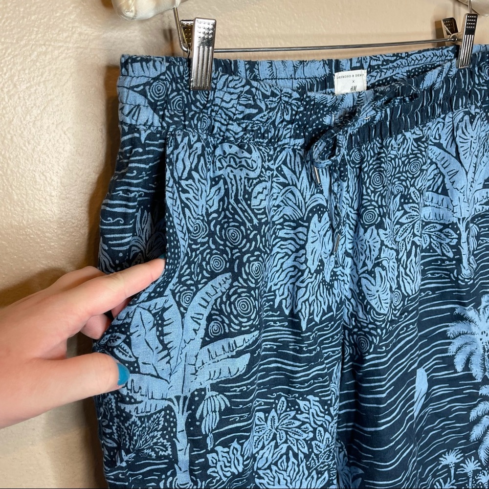 H&M x Desmond & Dempsey Tropical Botanical Print Linen Pants Size 8 - Picture 4 of 7